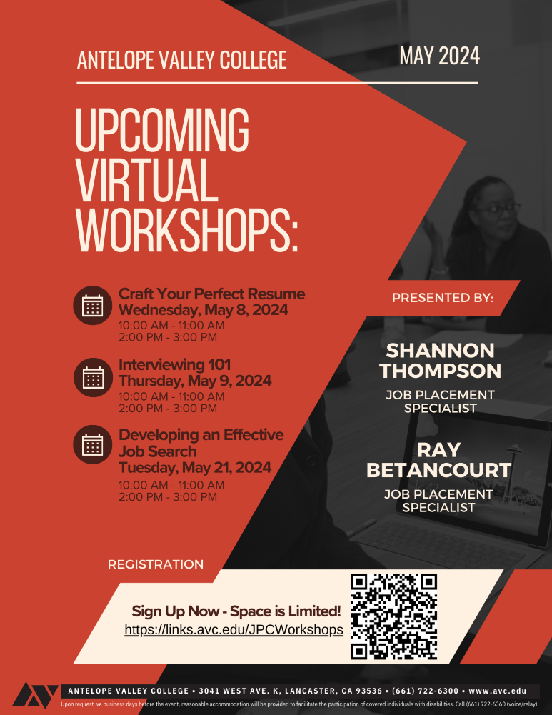 Upcoming AVC JPC Virtual Workshops